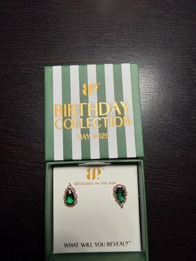 bp Emerald Teardrop Stud Earrings with Rose-Gold Halo